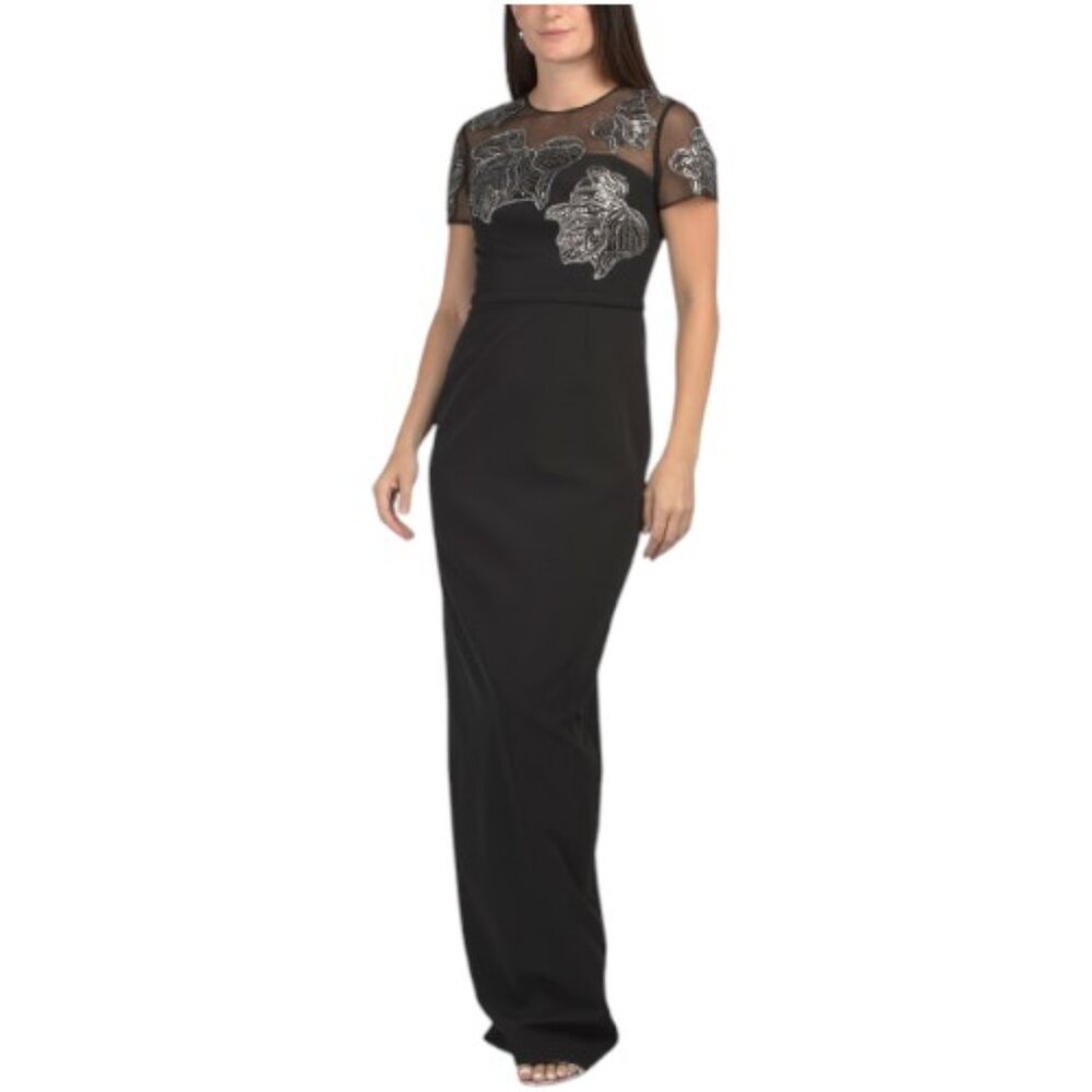 RENE BY RENE RUIZ Short Sleeve Floral Applique Column Gown